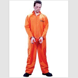 FIN WORLD Men's Got Busted Penitentiary Costume w/Handcuffs Orange -One Size NWT